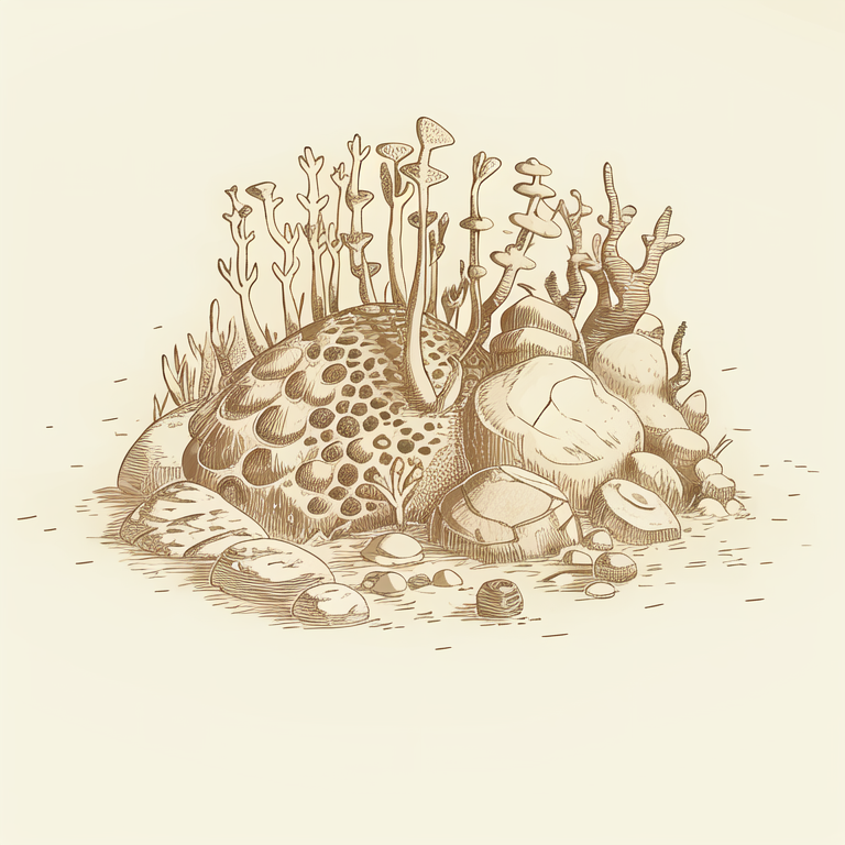 (masterpiece, best quality:1.1), (sketch:1.1), paper, no humans, tube coral, fungus, rock, pebble, sand